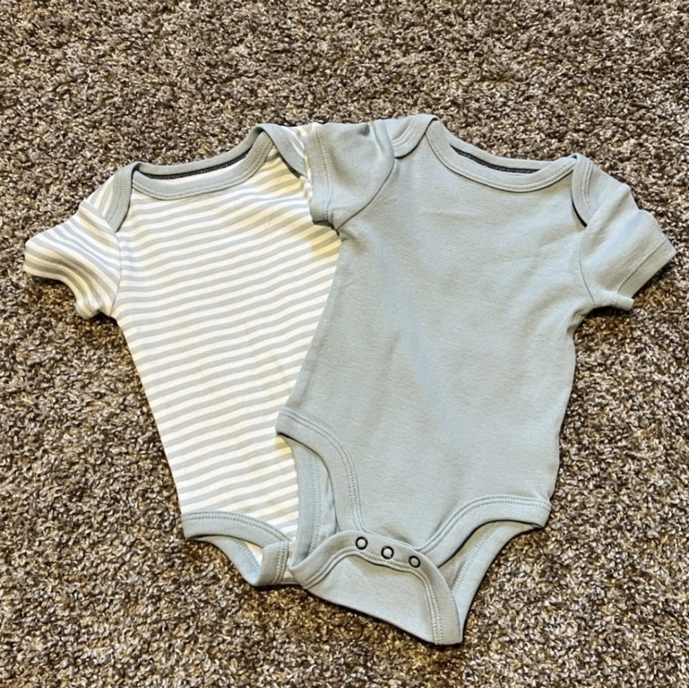 Cloud Island Teal and Striped Bodysuit Set, Size 0-3